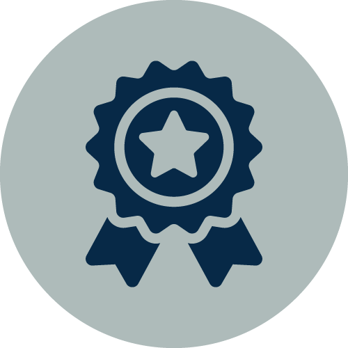 An icon of an award ribbon with a star in the center on a gray background.