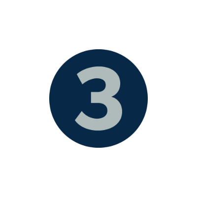 Navy blue circle with a gray number 3 in the center, set on a plain white background. Simple, bold design.