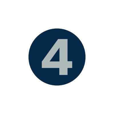 The image displays a number 4 in light gray, centered within a dark blue circle on a white background.
