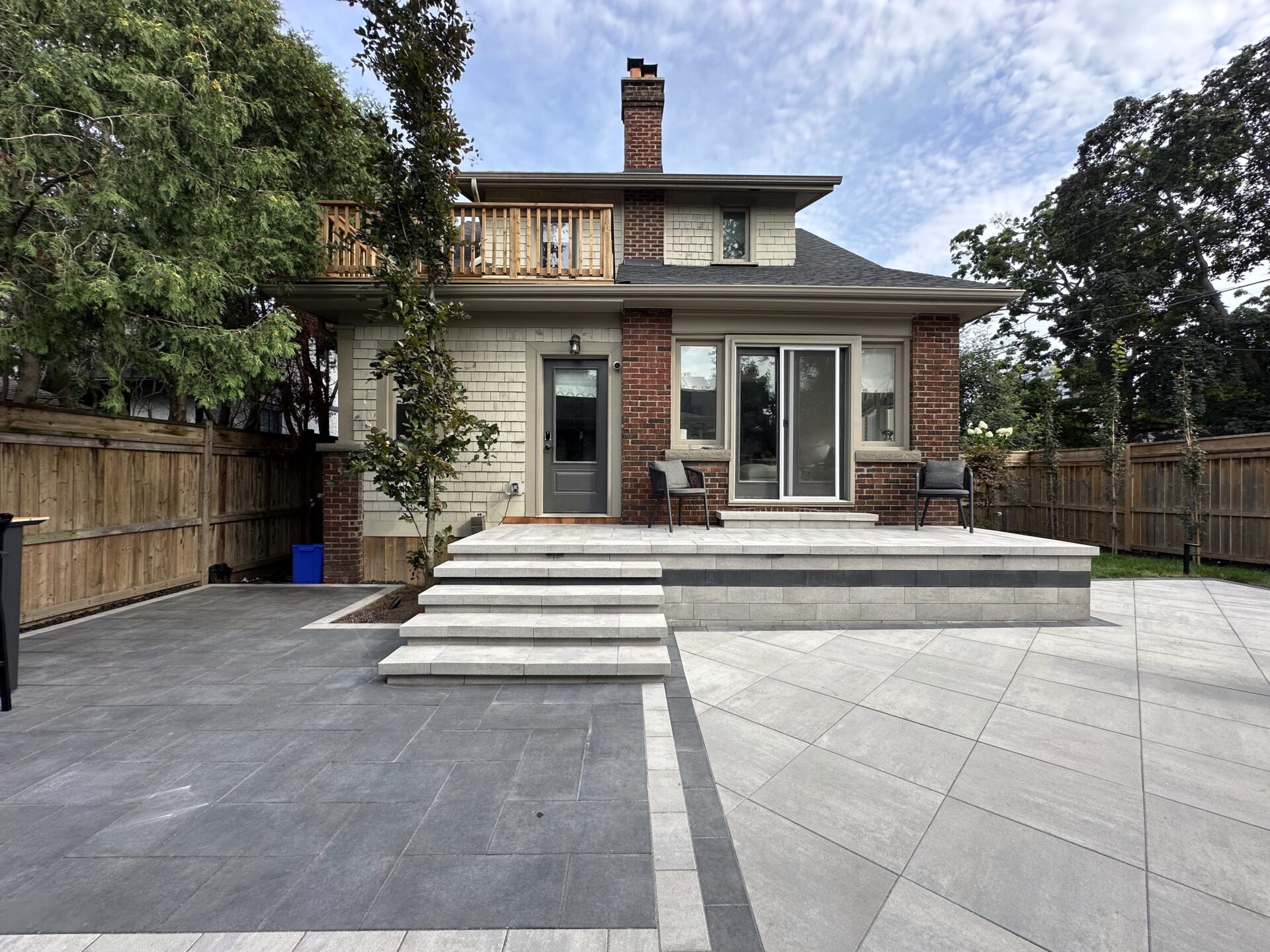 New stone patio with steps.